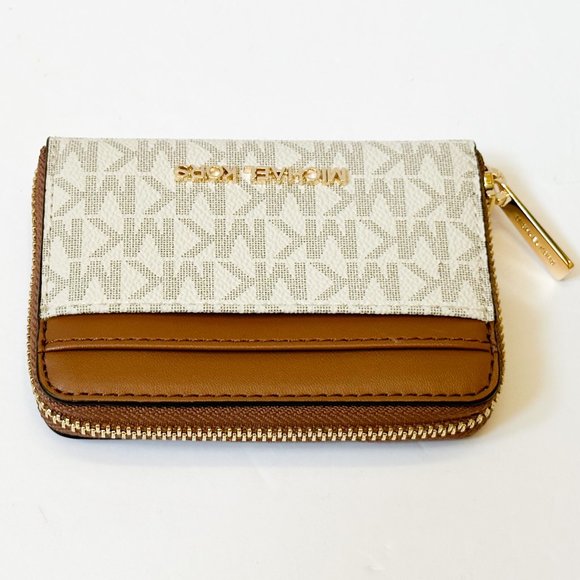 Michael Kors Jet Set Travel Medium Zip Around Card Case Wallet MK Vanilla Brown - Picture 6 of 10